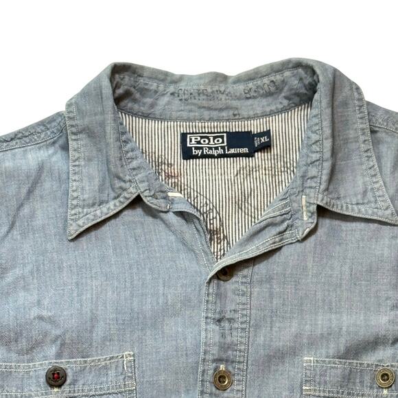 POLO Ralph Lauren Rare Shipyard Nautical Chambray Button-Up Denim Shirt Men's XL - Picture 3 of 16